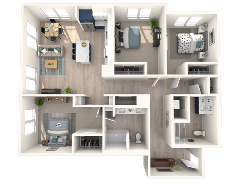 Floor plan for 3 beds, 2 baths, 1724 sqft